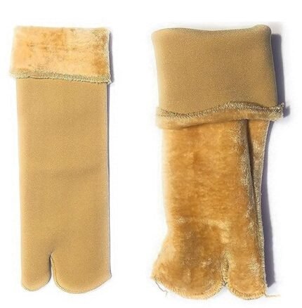 Solid Winter Thick Warm Fleece Lined Thermal Stretchy Elastic Velvet Socks (With Thumb) for Girls/Ladies/Women - Beige & 1 PAIR